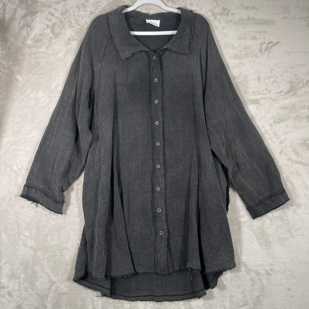 Andree By Unit Women's Shirt Dress Button Up Gauzy Lagenlook Artsy 2X Gray